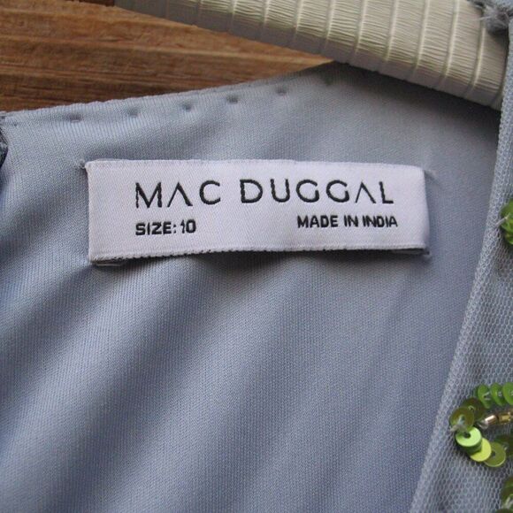 Mac Duggal 5722 Womens Blue FLORAL EMBELLISHED FLUTTER CAP SLEEVE DRESS - Picture 16 of 16